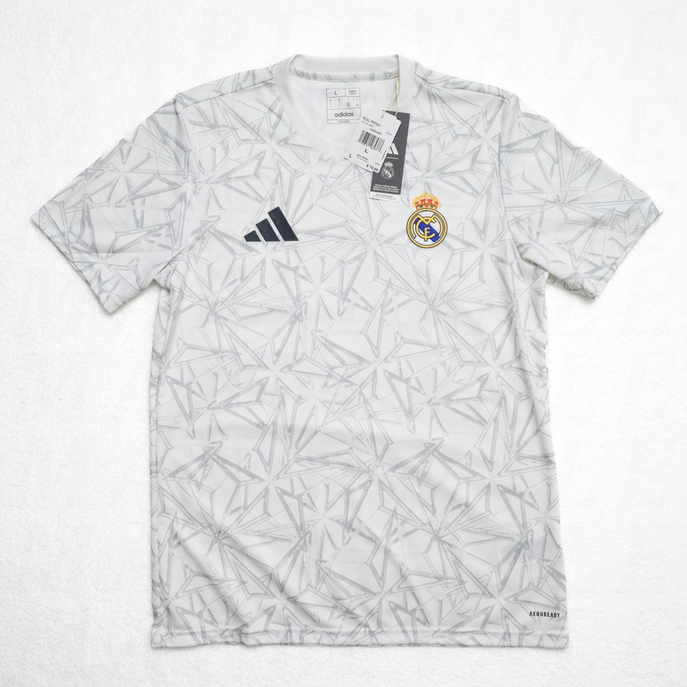 Adidas Real Madrid Men's Sz L Soccer Jersey Slim Fit Pre Match White Futbol NWT